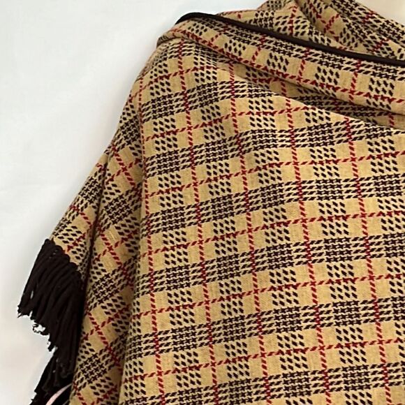 Nina Leonard Brown, red and Tan plaid Fringed Scarf - Picture 2 of 11